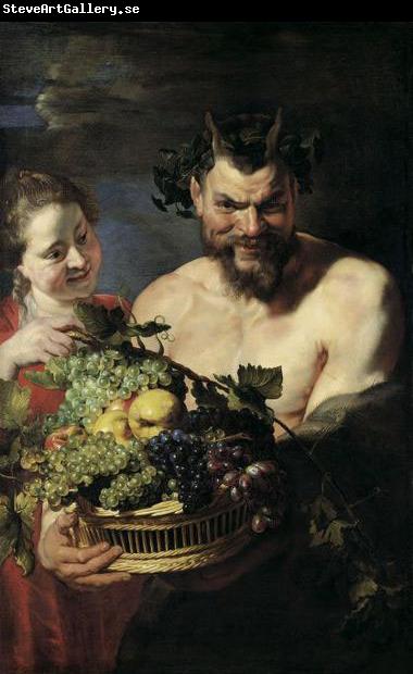 Peter Paul Rubens Satyr und Madchen mit Fruchtekorb